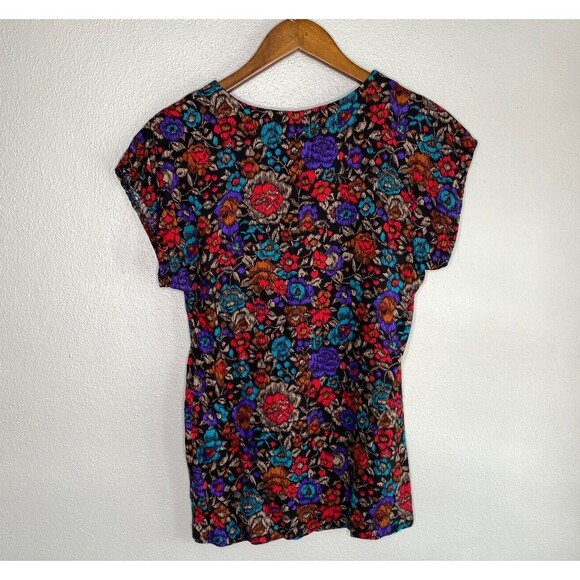 Sag Harbor Women's 8 Bright Colorful Floral Short Sleeve Blouse Top VTG 80s 90s - Picture 4 of 9
